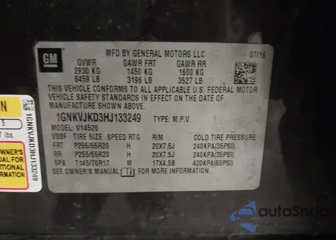 2017 Chevrolet Traverse Premier from USA, damaged, VIN 1GNKVJKD3HJ133249